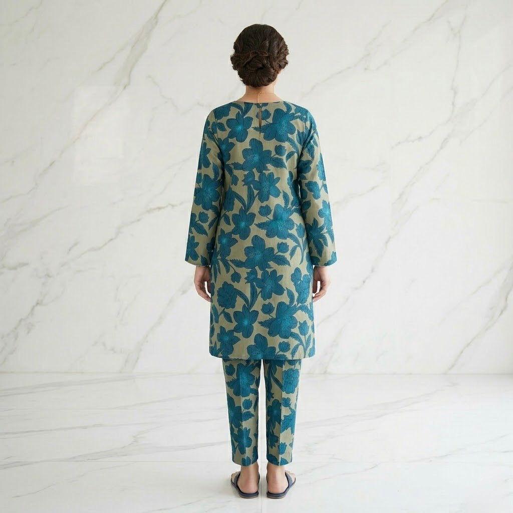 Teal Bloom Premium Lawn 2-Piece Suit – Soft & Elegant Summer Wear