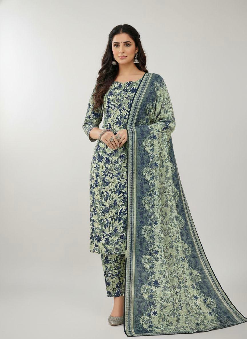 Luxury Sage Green Floral Bana Dora Lawn 3 Piece Unstitched Suit