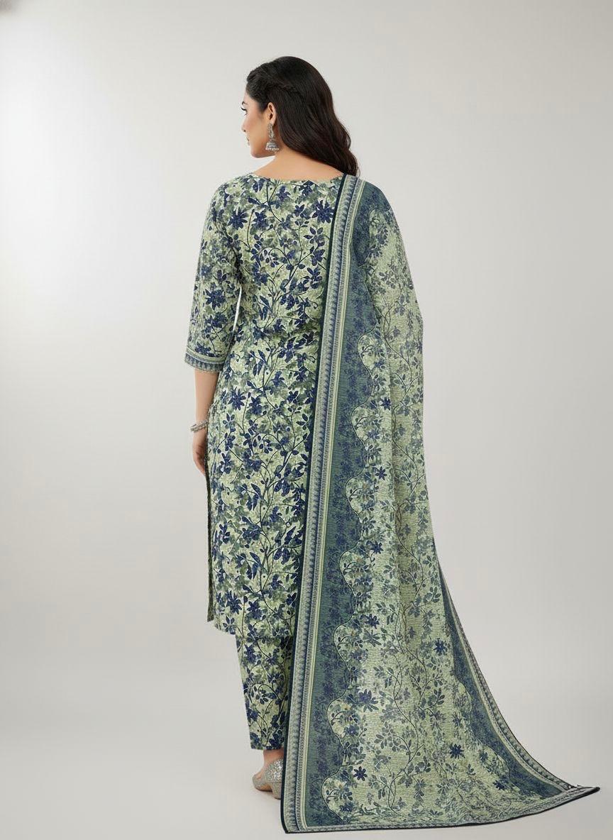 Luxury Sage Green Floral Bana Dora Lawn 3 Piece Unstitched Suit
